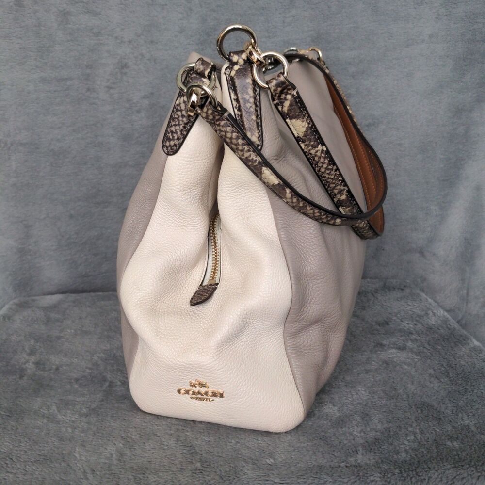 Coach Madison Phoebe Python Trim Shoulder Bag Taupe Leather Hobo F35893